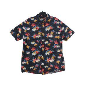 Volcom Mens Floral Print Button-Up Hawaiian Shirt - Navy M 100% Cotton